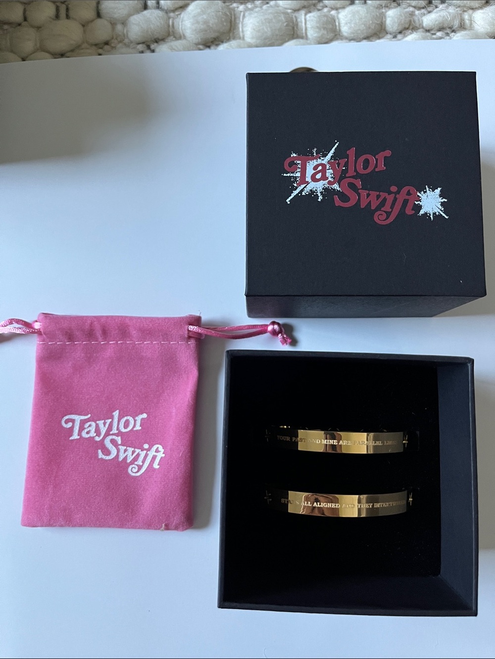Taylor Swift Gold Bangle Bracelet Duo with Pink Pouch
